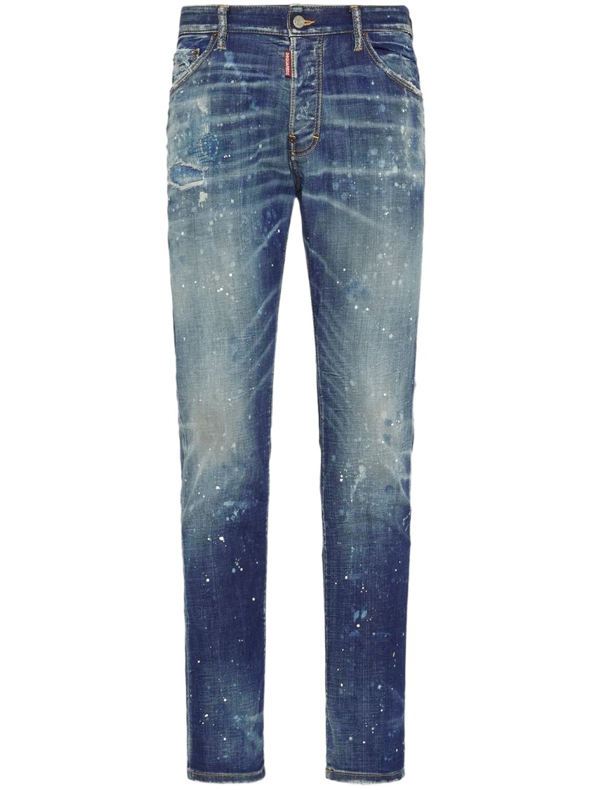 Dsquared2 Distressed Slim-fit Jeans With Unique Splatter Detailing In Blue