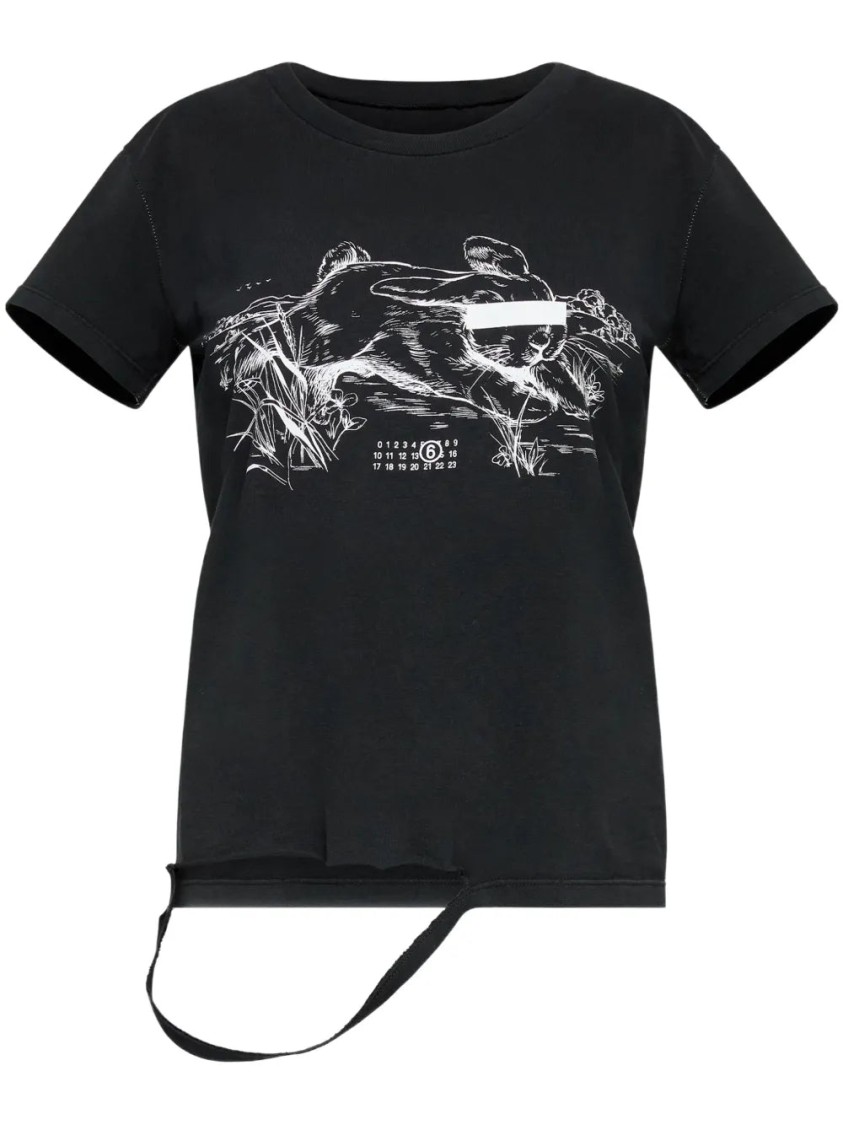 Shop Mm6 Maison Margiela Mm6 By Maison Margiela Edgy Black Graphic-print T-shirt With Ripped Detailing
