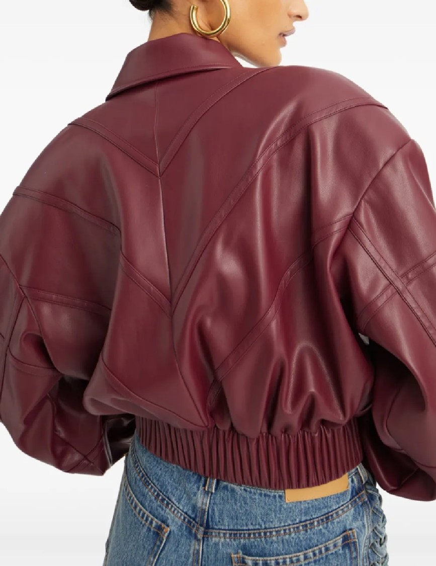 Rotate Birger Christensen Rotate Silk-finish Bomber Jacket With Ribbed Cuffs In Burgundy