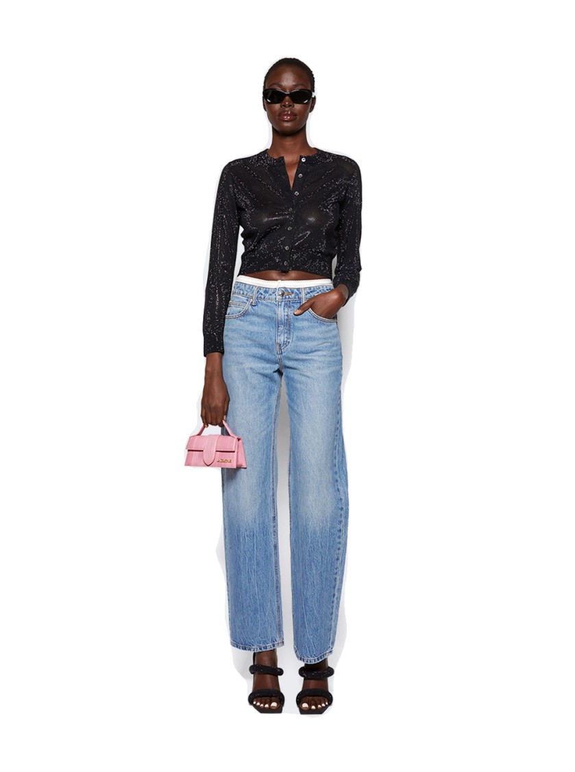 Alexander Wang Cropped Crewneck Cardigan Black In Black