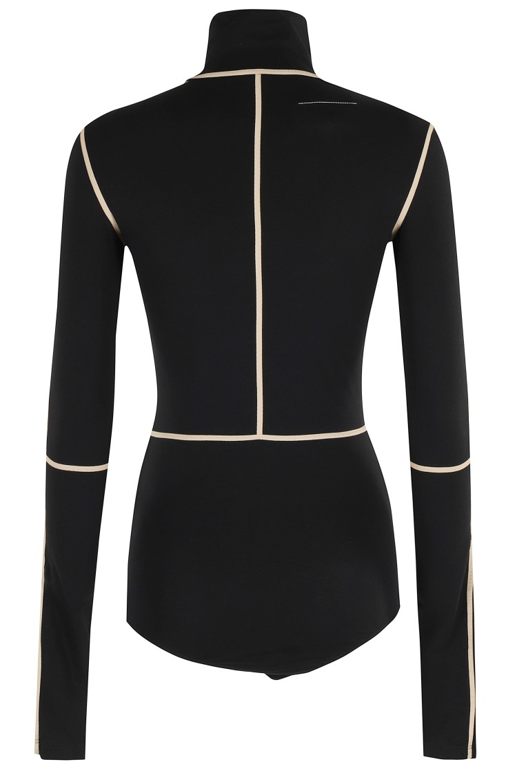 Mm6 Maison Margiela Mm6 By Maison Margiela High Neck Bodysuit With Contrasting Beige Piping