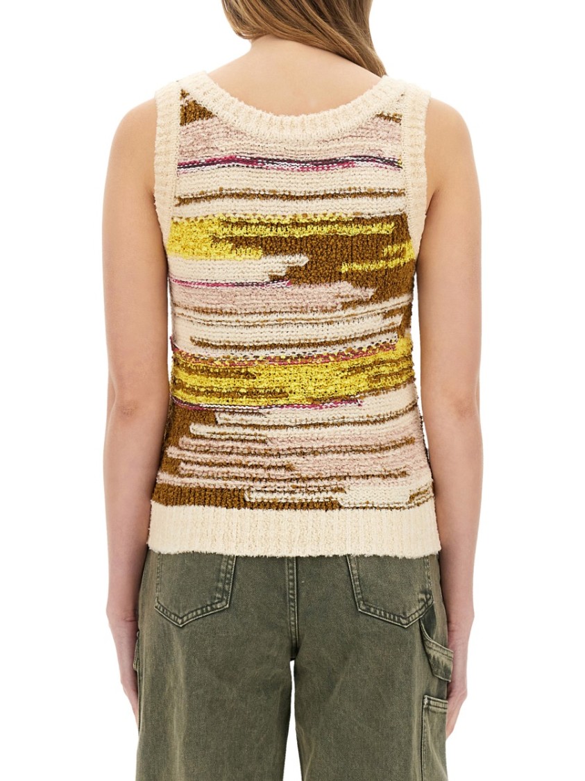Moschino Textured Multicolor Knit Top With Artistic Stripes In Multicolor