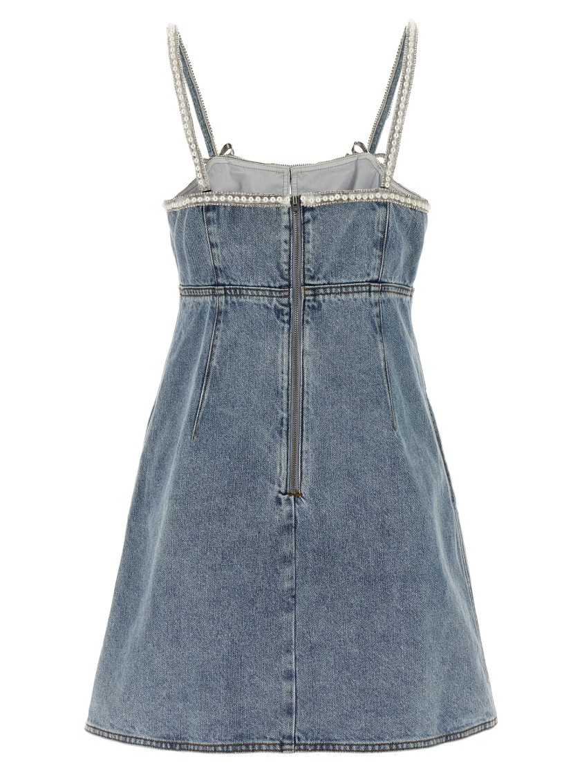 Self-portrait Denim Mini Dress With Pearls In Blue