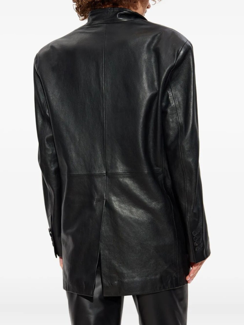 Attico Tailored Black Lambskin Blazer With Notched Lapels In Black