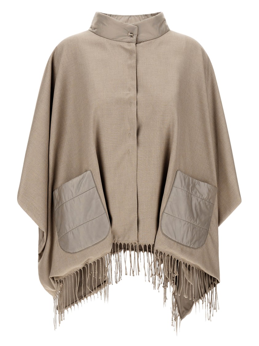 Herno Chantilly Silk And Ultralight Nylon Poncho In Neutrals