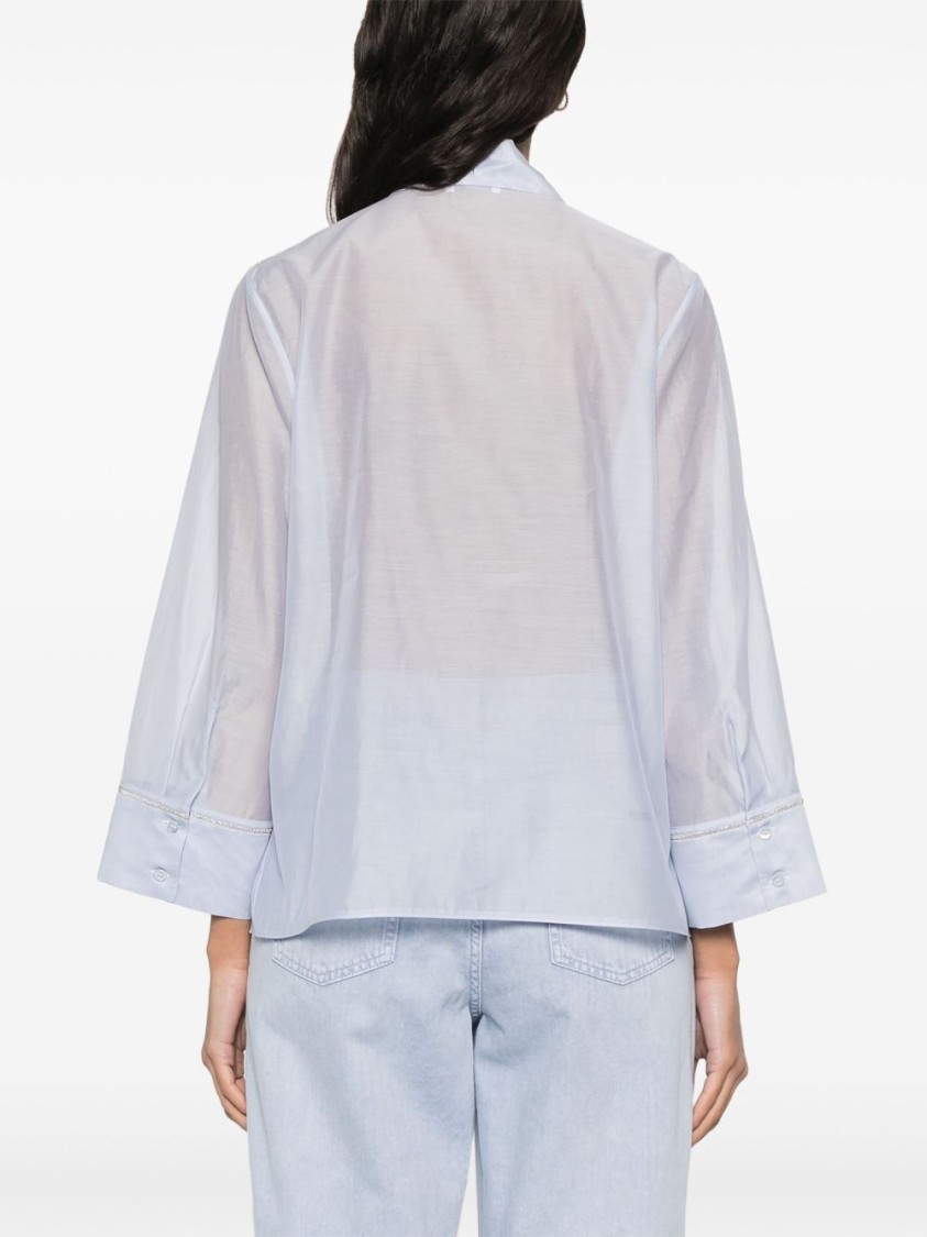 Shop Peserico Sky Blue Cotton-silk Blend Shirt