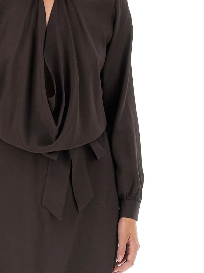 Kiton Silk Dress With Buttoned Cuffs And Waist Tie In Brown