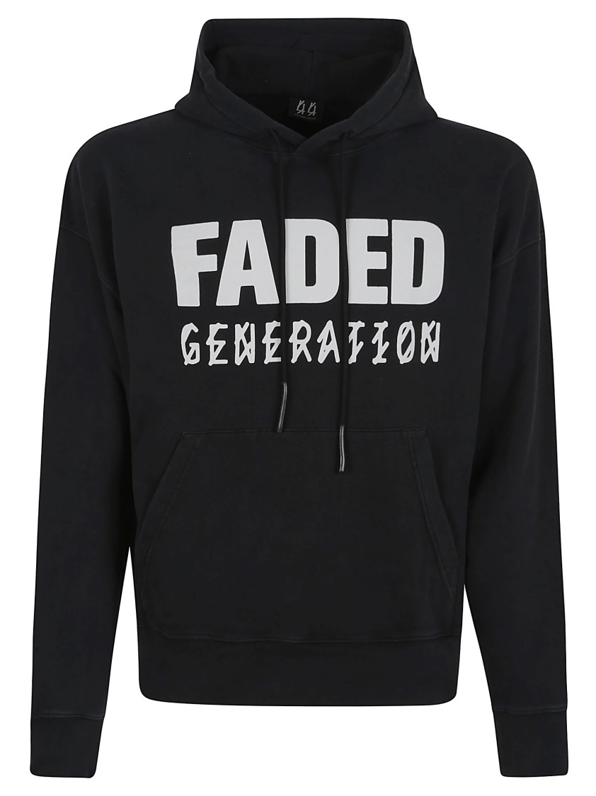 44 Label Group Faded Gen Cotton Hoodie With Drawstring Hood In Black