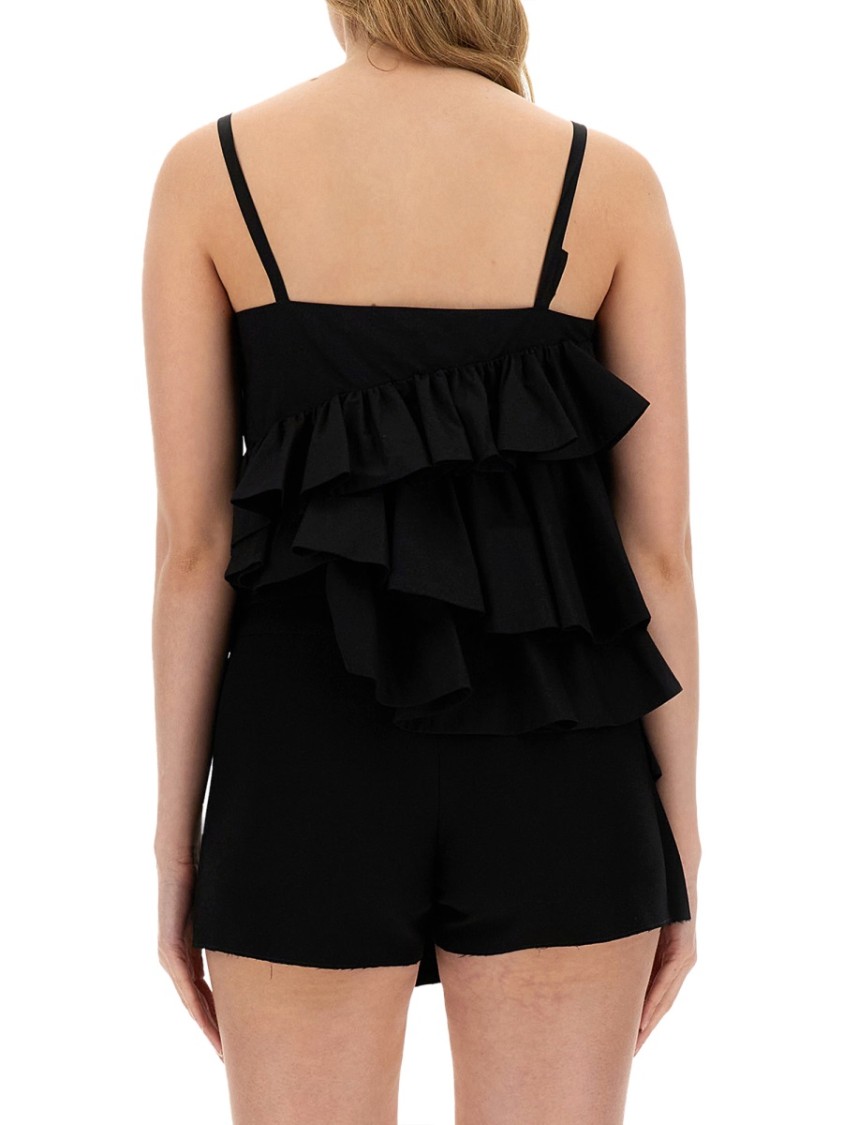 Msgm Ruches Tops With Asymmetric Hem And Ruffle In Black