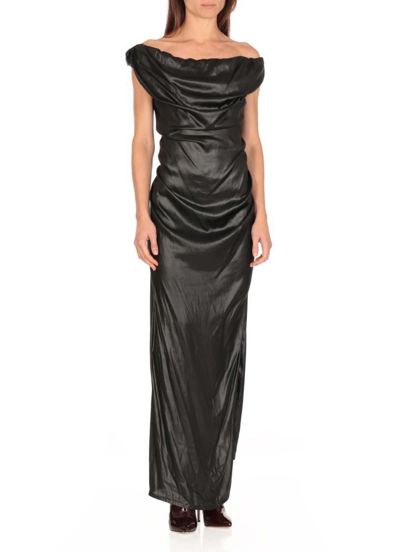 Vivienne Westwood Draped Neckline Waist Gathered Sleeveless Dress In Black