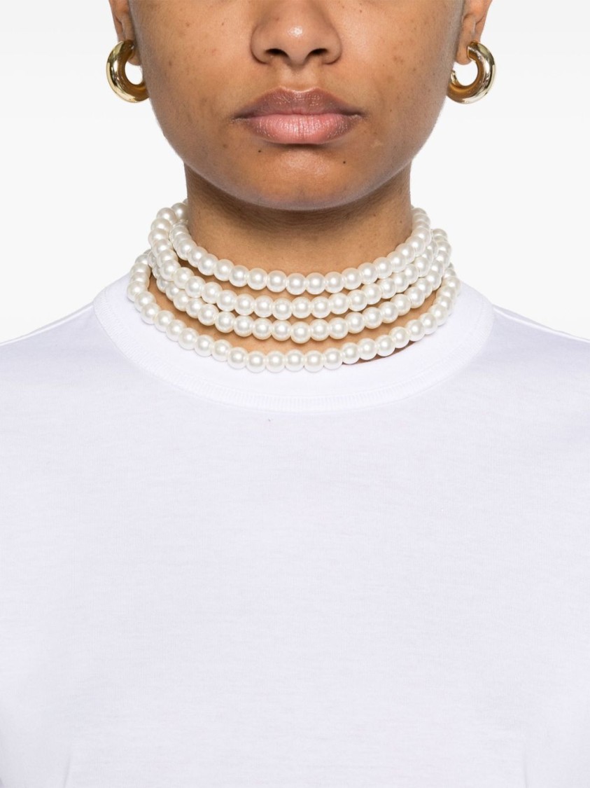 Shop Carven Faux Pearl-embellished White Cotton T-shirt