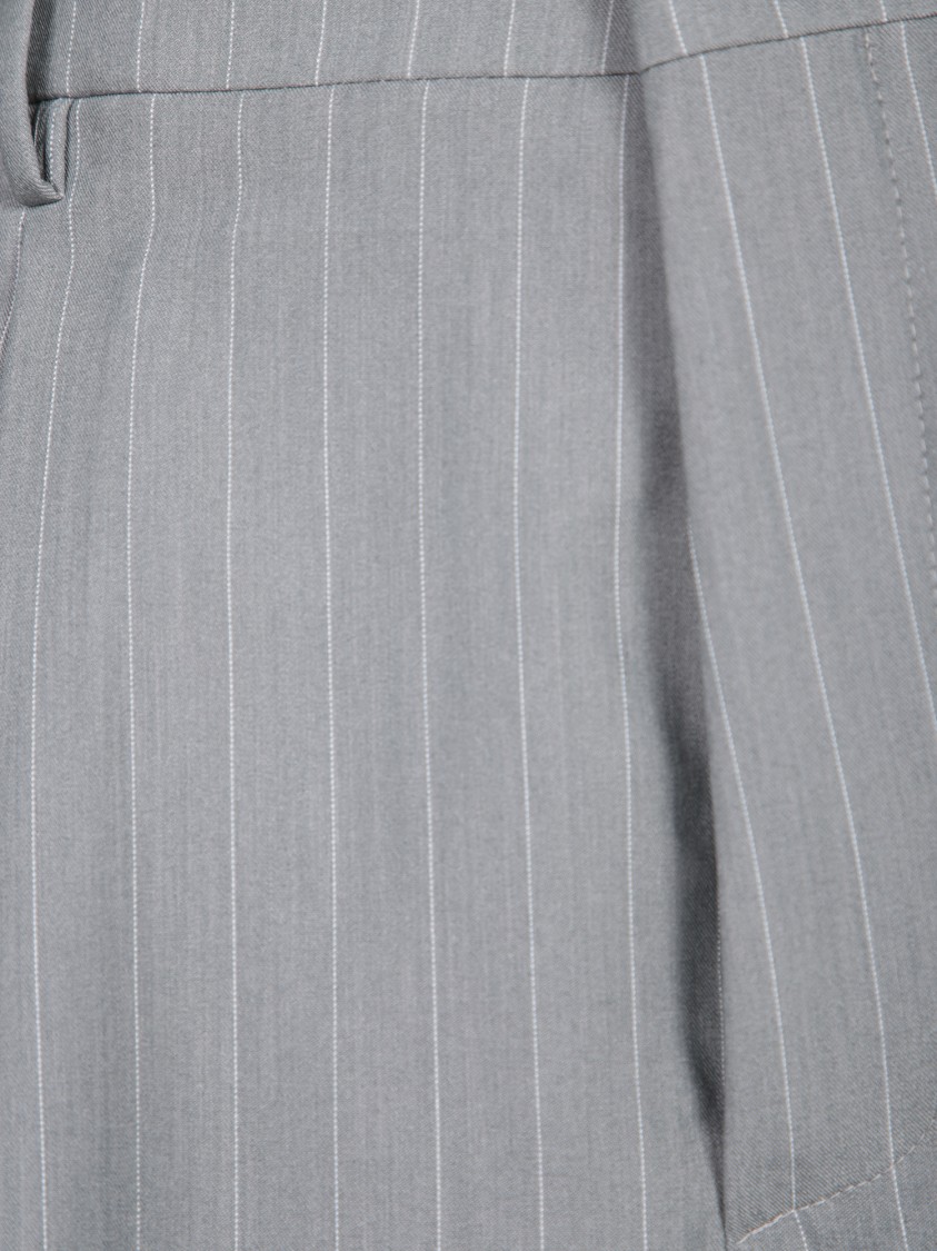Shop Tagliatore Vertical Striped Grey Trousers With Front Zip Closure