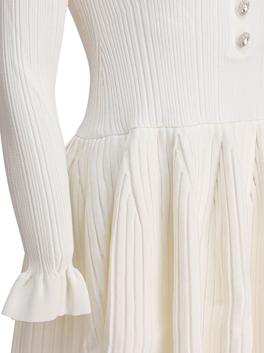 Self-portrait Ribbed Mini Dress With Pleated Skirt In Neutral