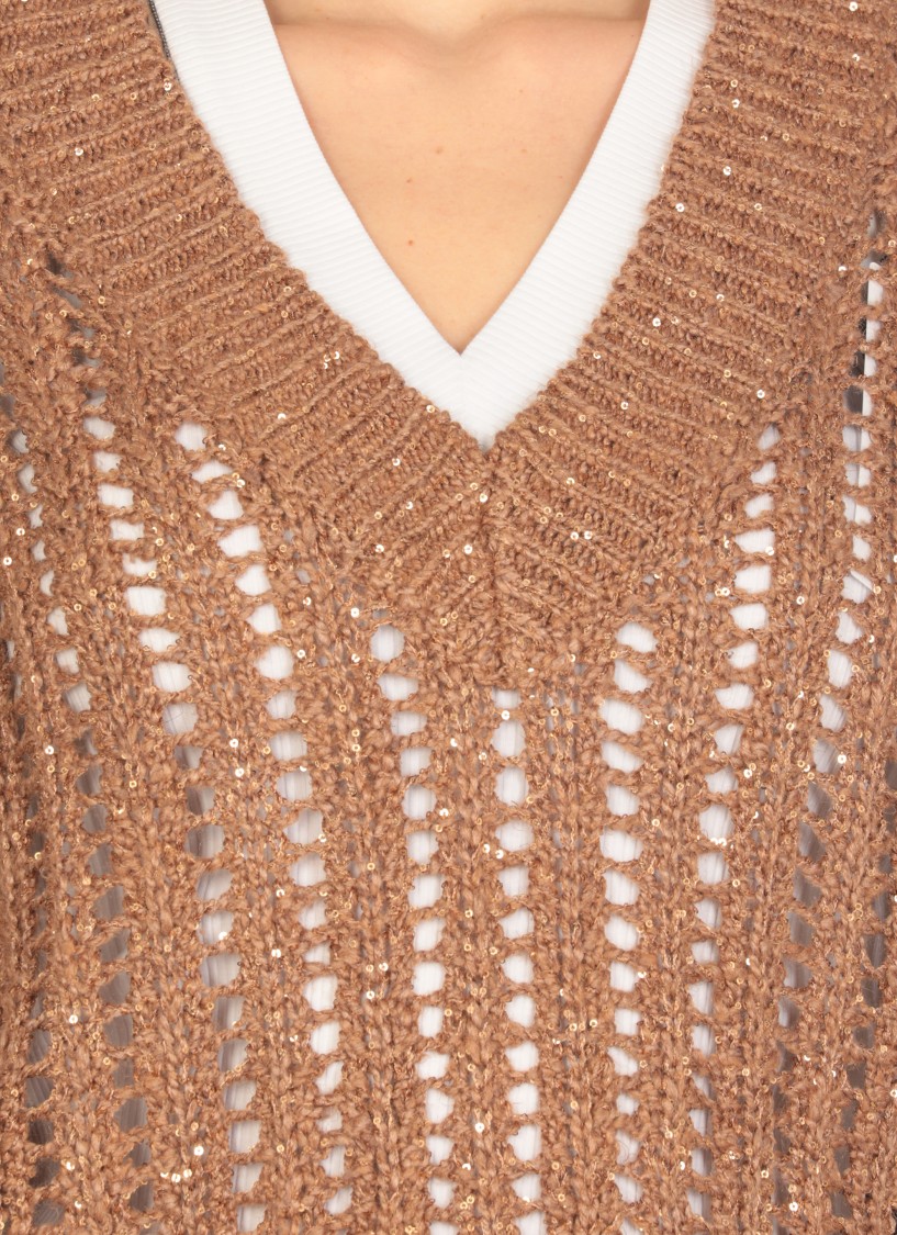 Brunello Cucinelli Brown Silk And Linen Blend Sweater