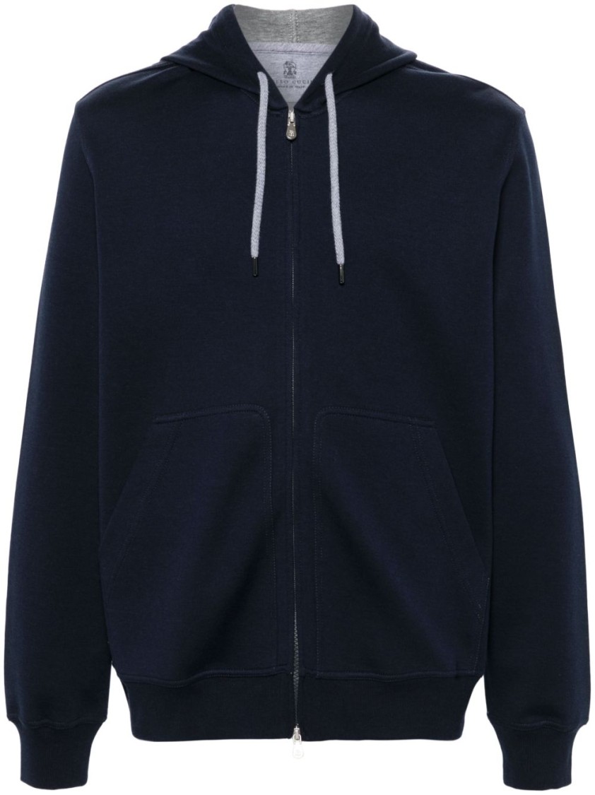 Brunello Cucinelli Zip-up Hoodie With Contrast Lining And Pockets In Blue