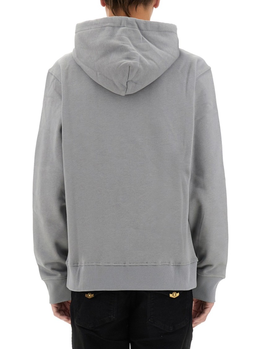 Shop Versace Jeans Couture Grey Logo Print Sweatshirt With Classic Hood