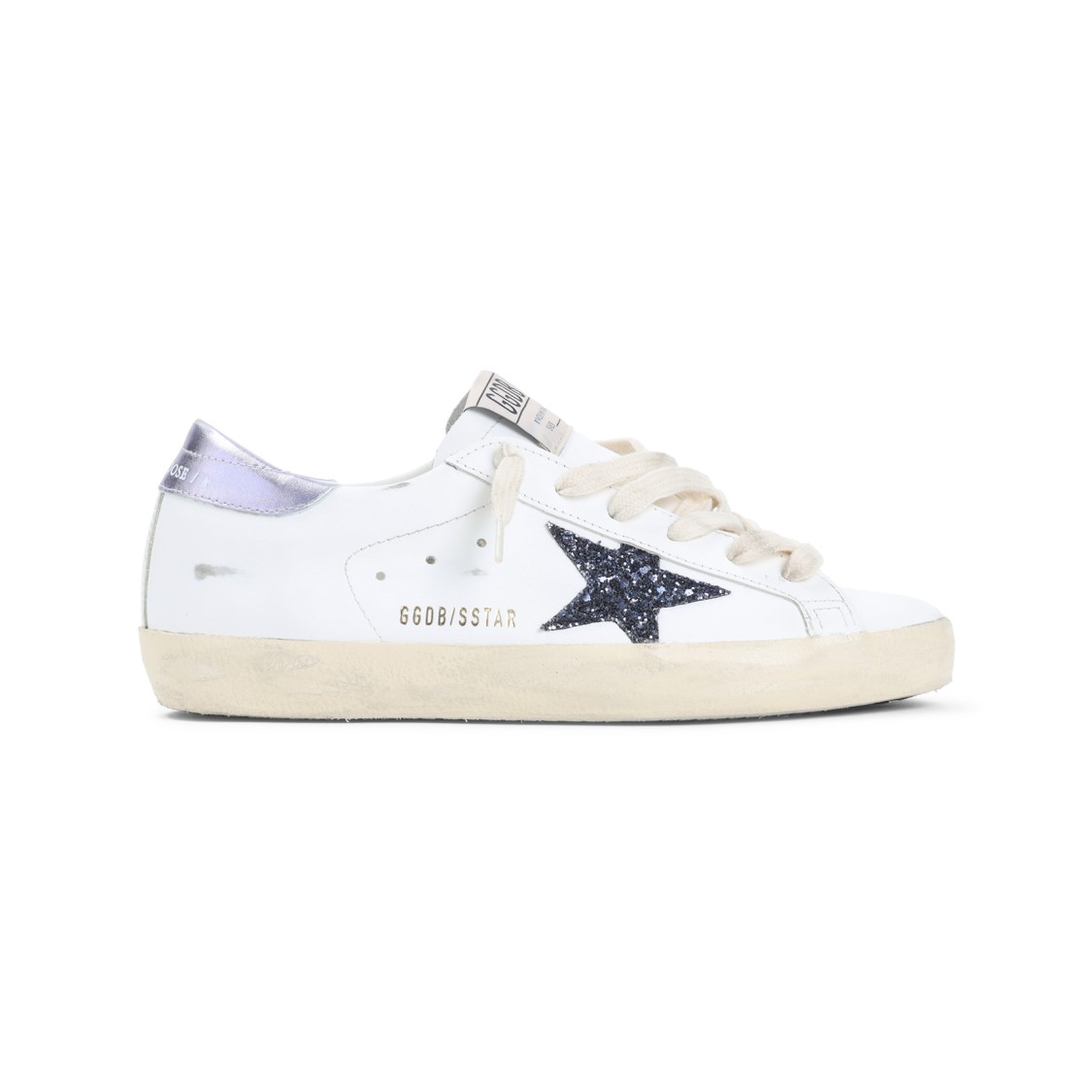 Golden Goose Super Star Leather Upper And Toe Glitter Star Laminated Heel In White