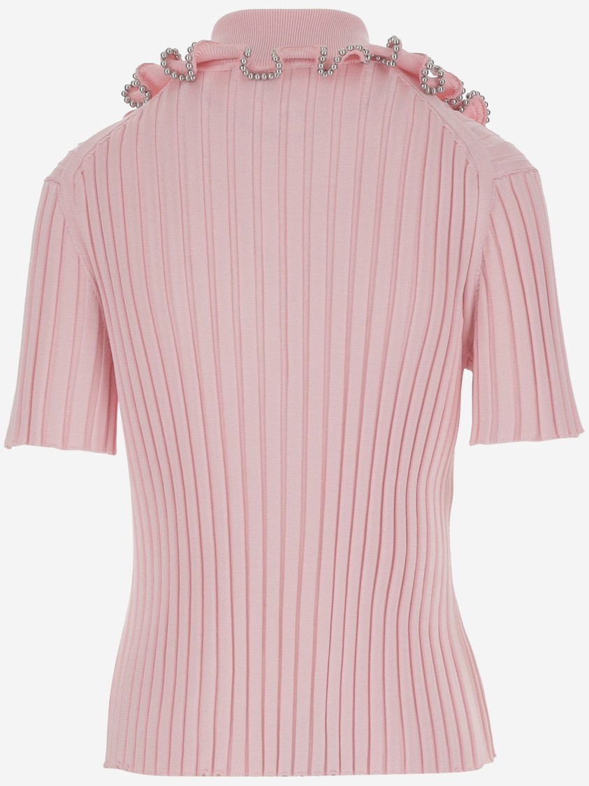 Jil Sander Ruffle Flounce Polo Shirt In Viscose Blend In Pink