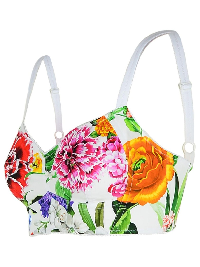 Dolce & Gabbana Multicolor Top With All-over Floral Motif And Adjustable Shoulder Straps In Cotton Blend Woman In Multicolor