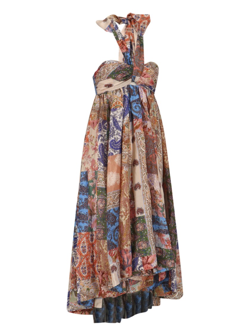 Zimmermann Devi Pleated Paisley-print Silk Halterneck Midi Dress In Multicolor