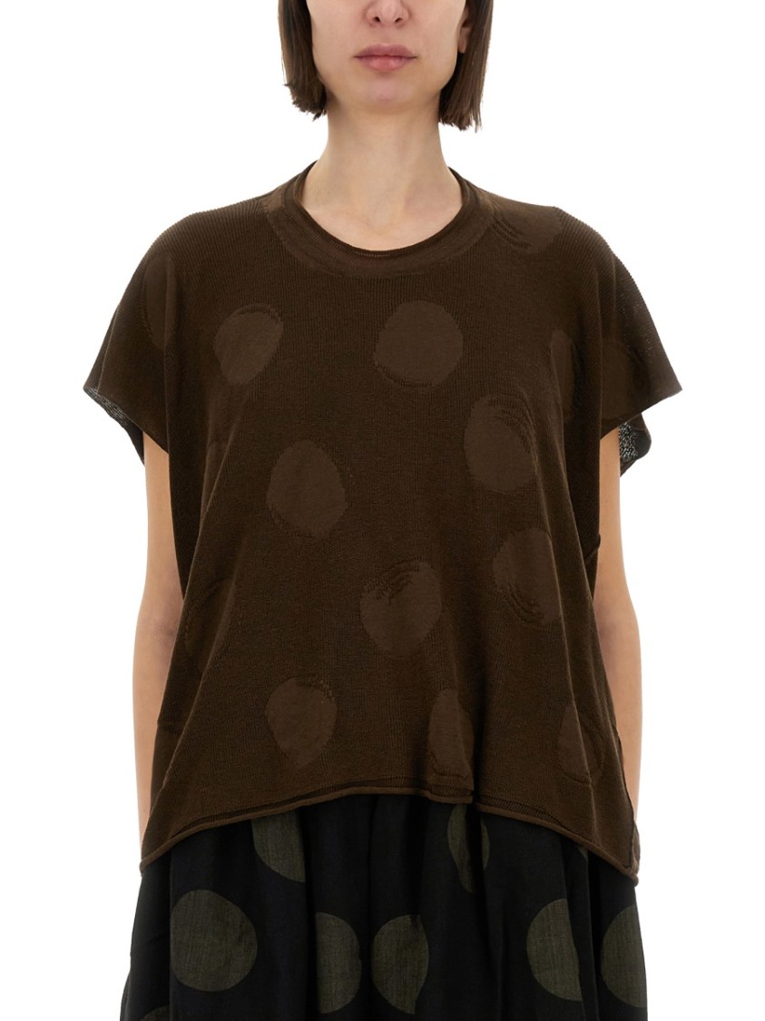 Uma Wang Polka Dot Detailed Crewneck Knitted Top In Brown