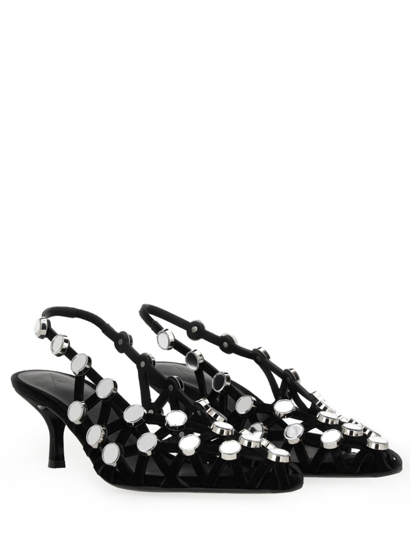 Attico The Black Open Lattice Design Low-heeled Shoes In Black