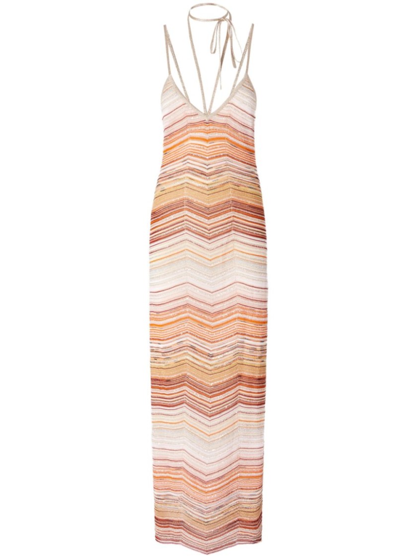 Missoni Long Sleeveless Dress With Striking Zigzag Pattern In Multicolor