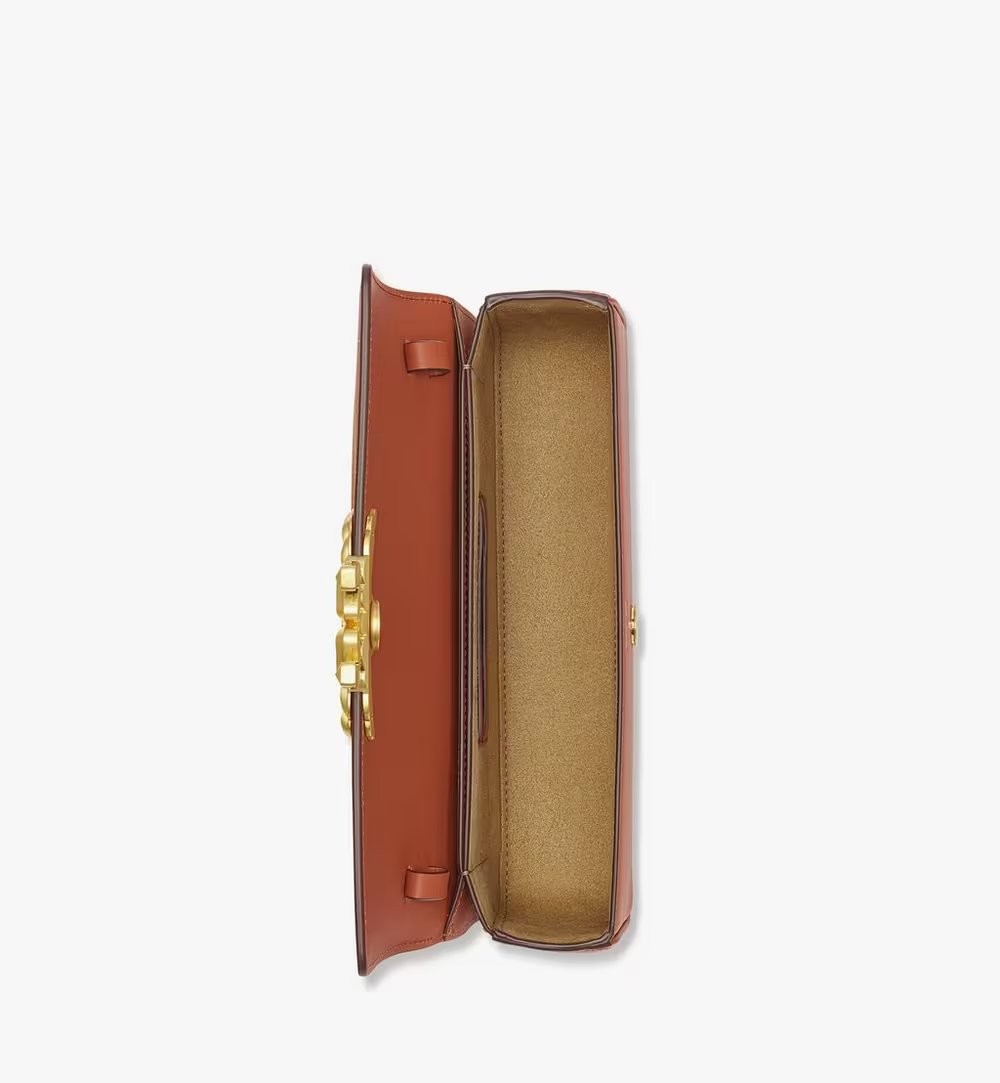 Mcm Structured Brown Calf Leather Shoulder Bag In Red