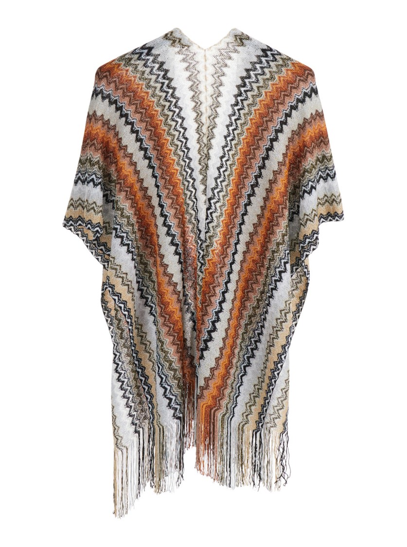 Shop Missoni Multicolor Cape With All-over Zig-zag Motif