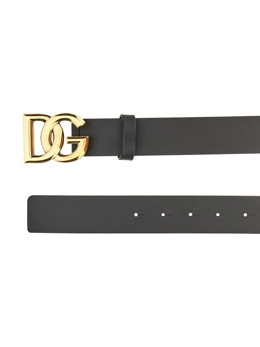 Dolce & Gabbana Black Belt With Buckle Closure And Interwoven Design In Leather Man In Black