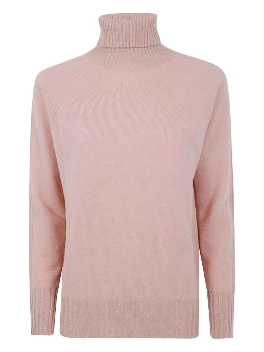 Twinset Twin-set Dusty Pink Turtleneck Sweater With Raglan Sleeves In Red