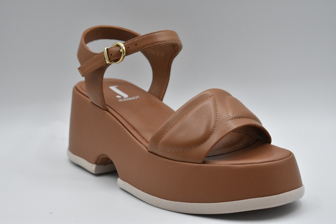 Jeannot Brown Leather Sandals With Adjustable Ankle Strap And Platform Sole In Brown