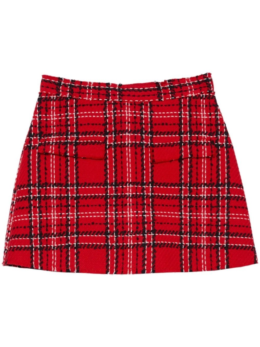Msgm Tartan Cotton Blend Tweed Skort In Red