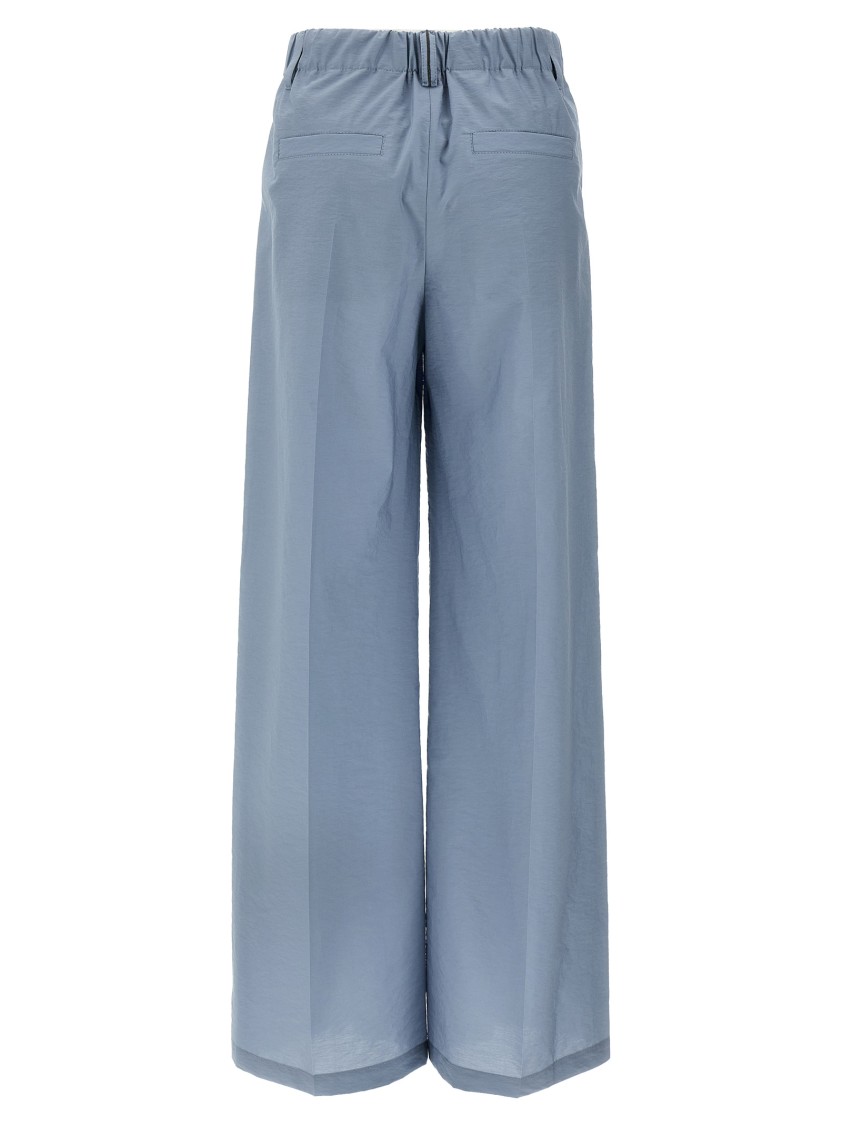 Brunello Cucinelli Wide-leg Cotton Blend Trousers With Pleated Front In Blue