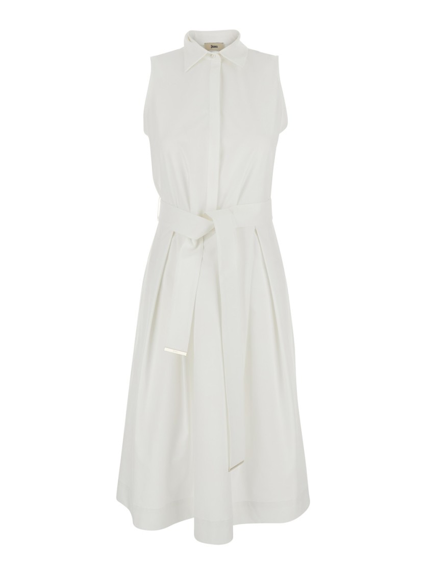 Herno White Sleeveless Dress With Classic Collar