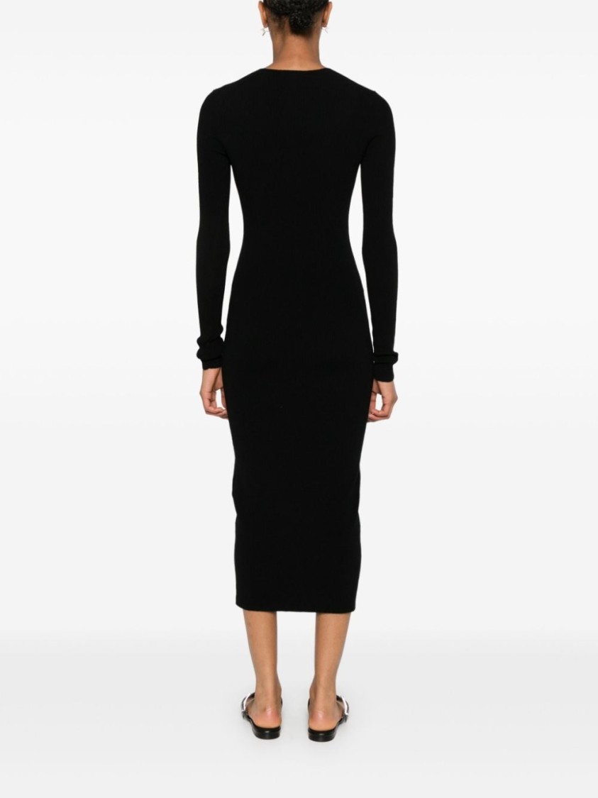Calvin Klein Rib V-neck Midi Dress In Black