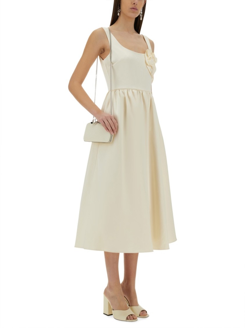 Shop Self-portrait Midi Dress With Floral Appliqués In Grey