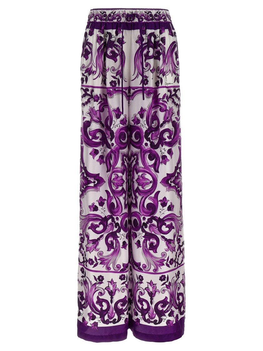 Dolce & Gabbana Majolica Print Silk Twill Pants In White