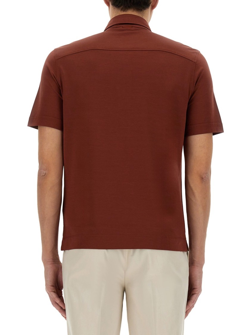 Shop Zegna Brown Cotton Polo Shirt
