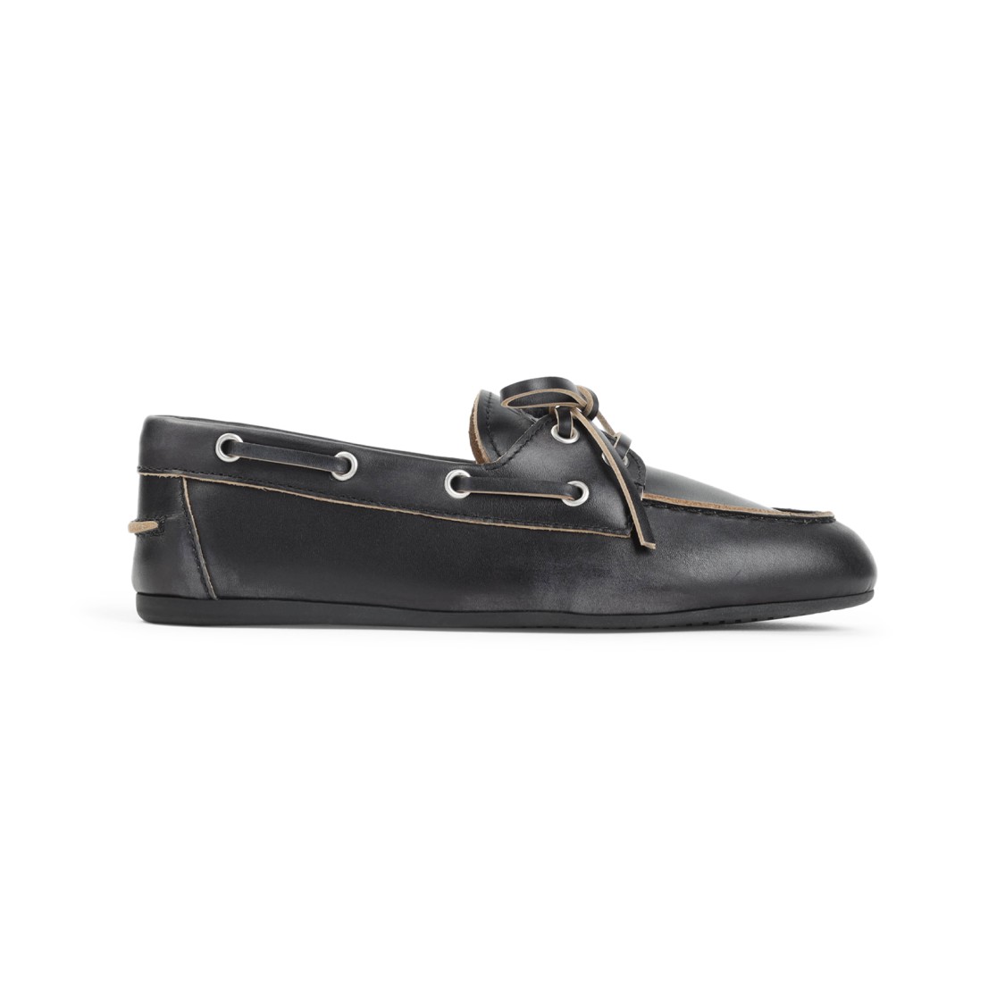 Miu Miu Unlined Boat Loafers In Decolored Leather In Black