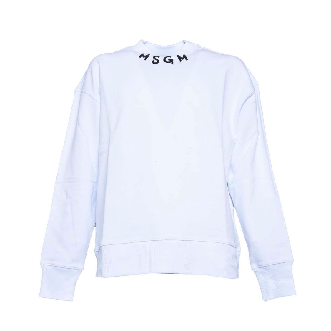 Msgm White Cotton Crewneck Sweatshirt With Logo Print On The Neck