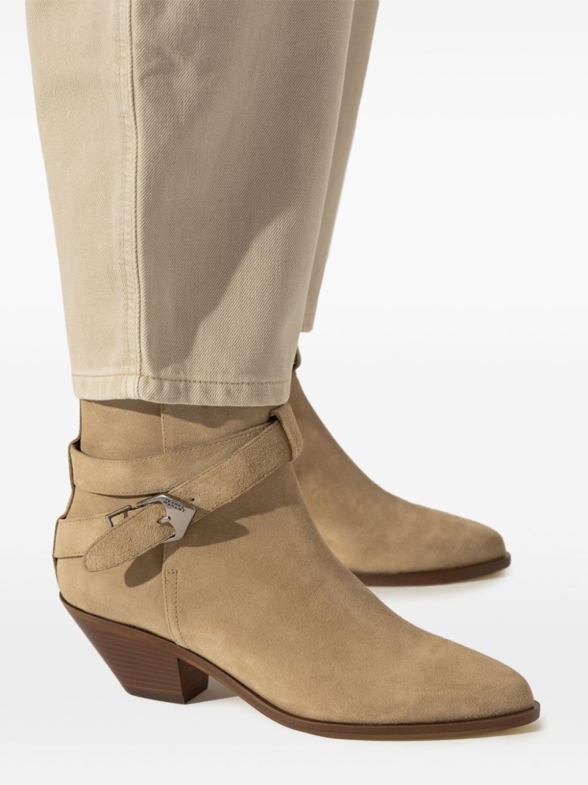 Isabel Marant Pointed Toe Ankle Boots With Buckle Detail In Neutral