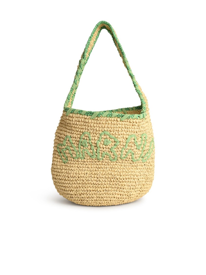 Marni Small 'nassa' Bag In Green Natural Raffia In Brown