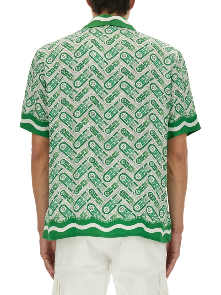 Casablanca Mens Green Ping Pong Ping Pong Monogram Cuban-collar Short-sleeve Silk Shirt In Green