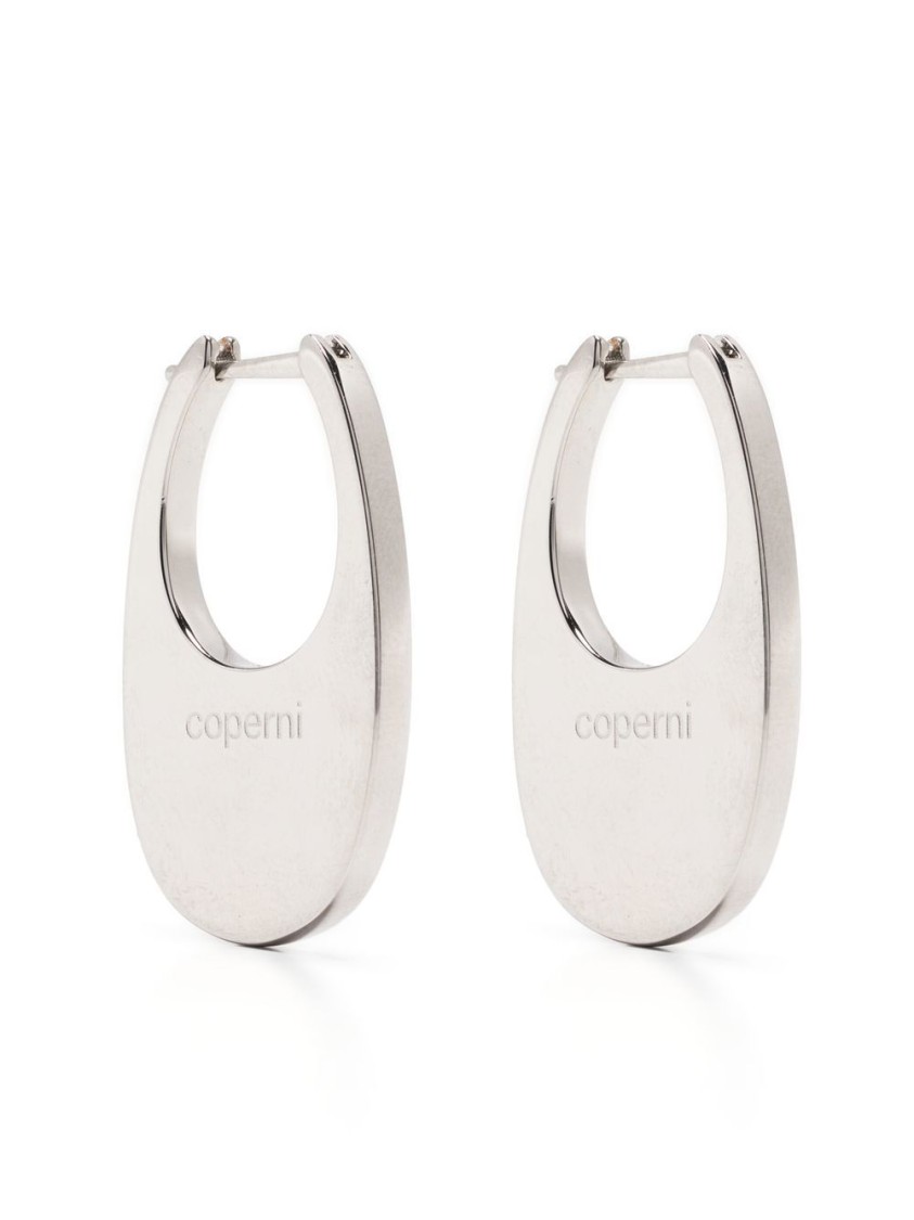 Shop Coperni Polished Silver Oval Earrings With Contemporary Design