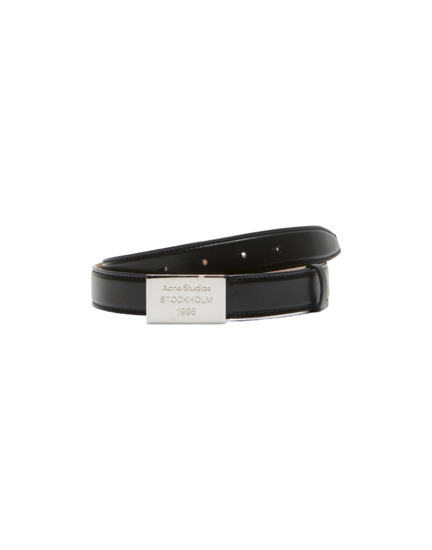 Acne Studios Black Leather Belt With Polished Metal Buckle In Black