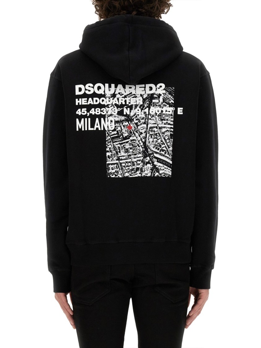 DSQUARED2 DSQUARED2 BLACK SWEATSHIRT WITH CLASSIC HOOD AND BOLD GRAPHIC PRINT