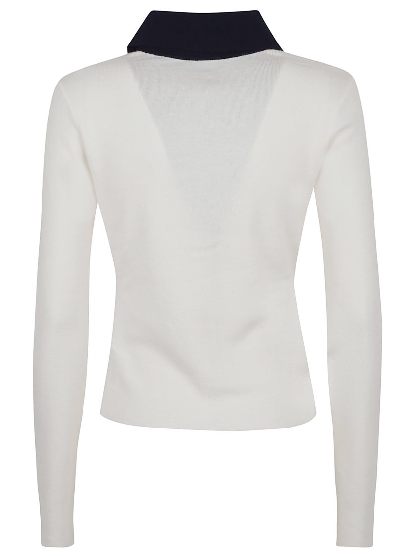 Self-portrait Button-front Cream Merino Wool Cardigan With Contrasting Collar In White