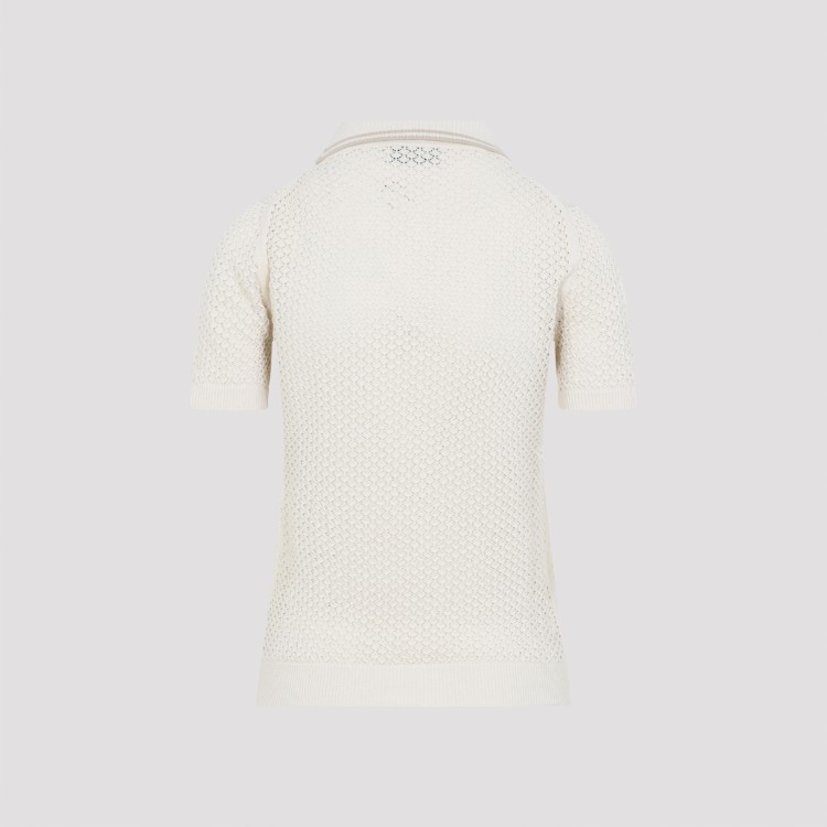 Miu Miu Short-Sleeved Open-Knit Polo Shirt T-Shirt | THE LIST