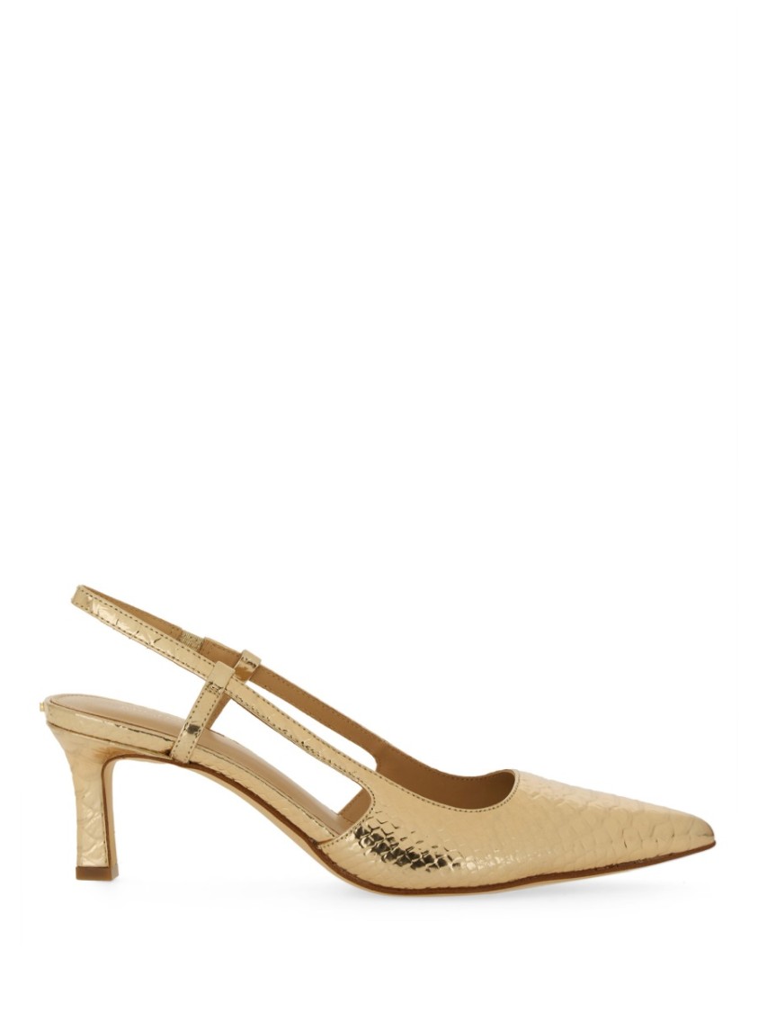 Michael Michael Kors Textured Gold Slingback Pumps With Pointed Toe In Gold